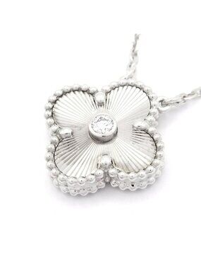 Van Cleef & Arpels Necklace Vintage Alhambra 18k White Gold Diamond Holiday